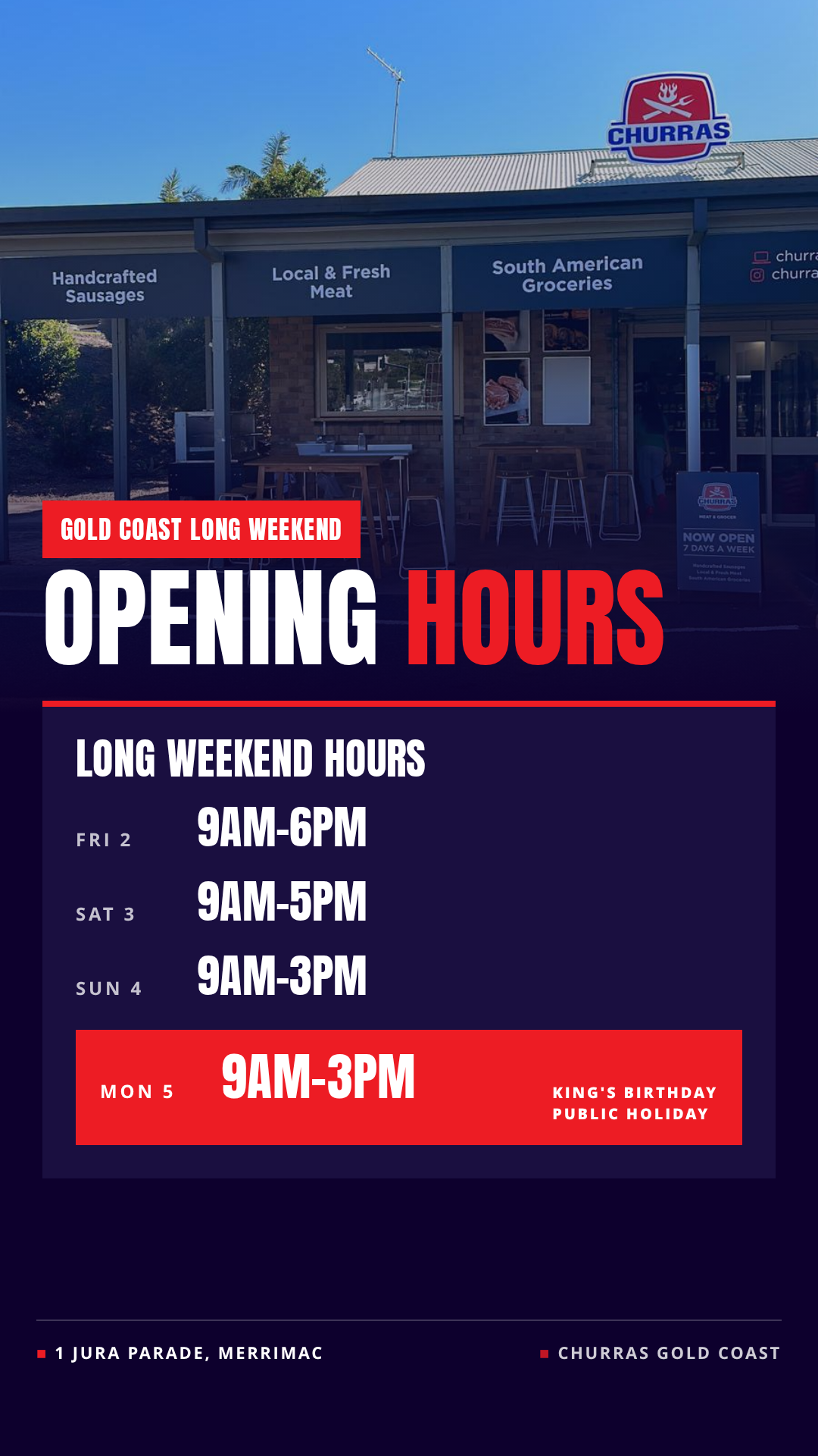 Long weekend opening hours